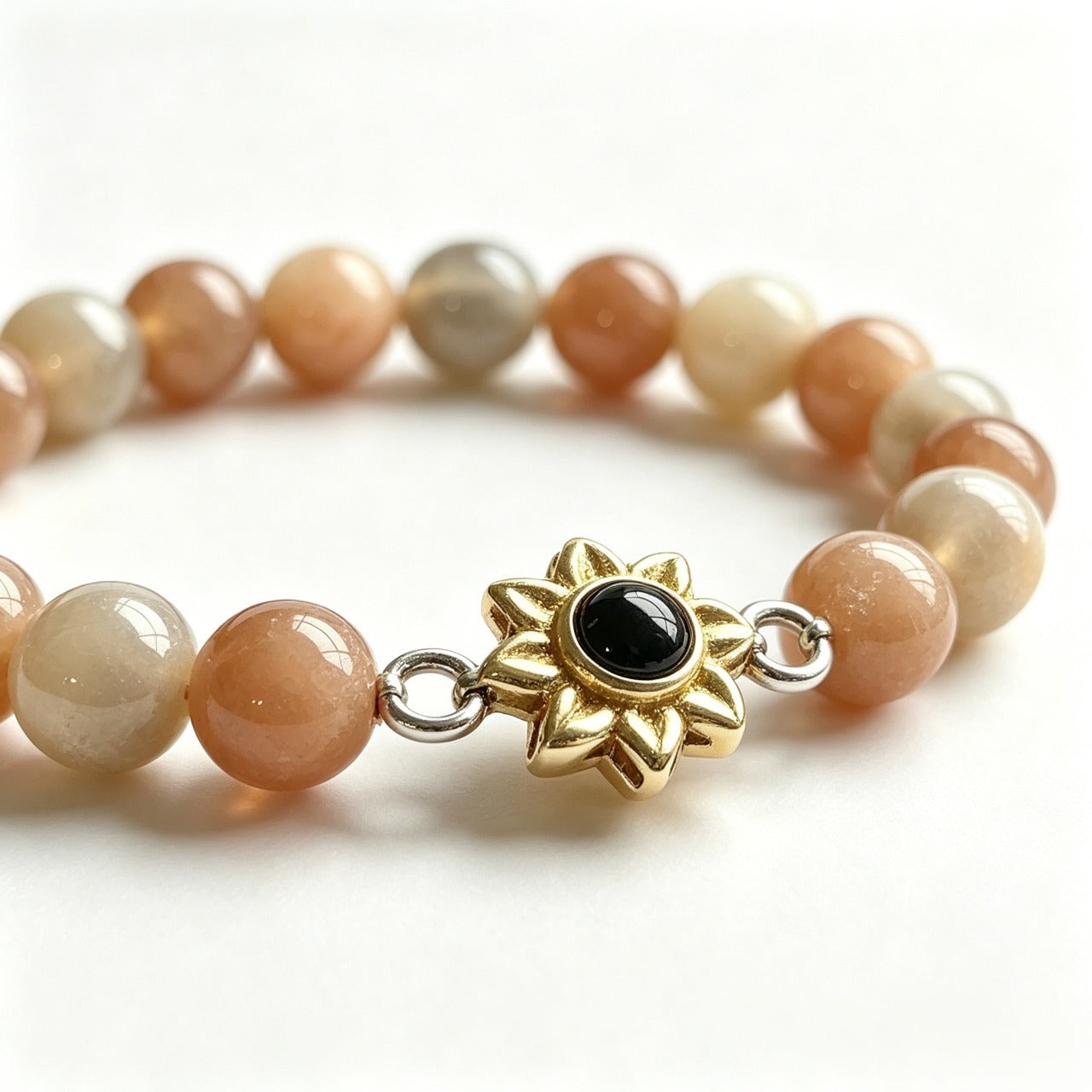 Aurmory Sunstone Memory Projection Bracelet — close-up view of sunstone beads and crystal projection pendant detail