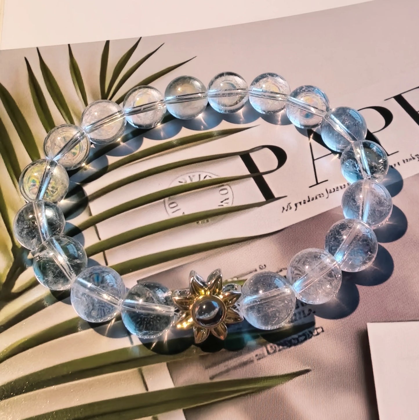 Clear quartz bracelet with hidden pet photo charm