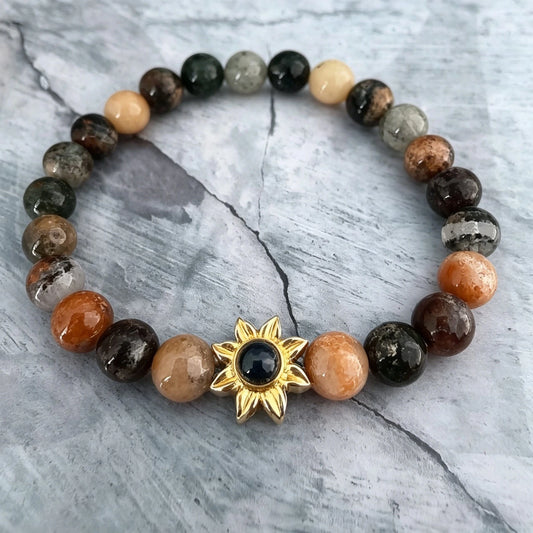 Four seasons phantom quartz bracelet with sunflower charm
