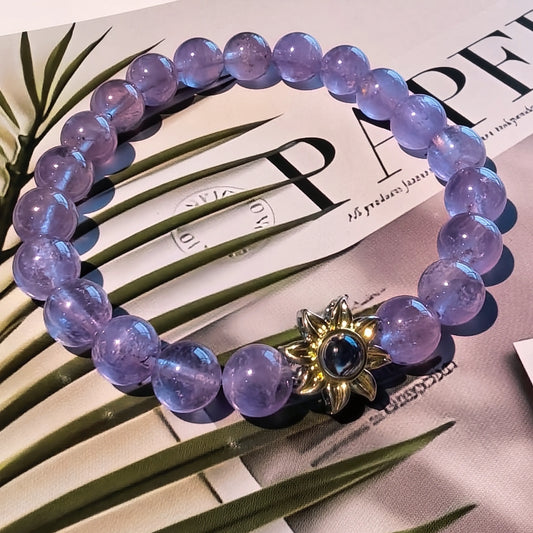 Lavender amethyst bracelet with sunflower hidden photo charm