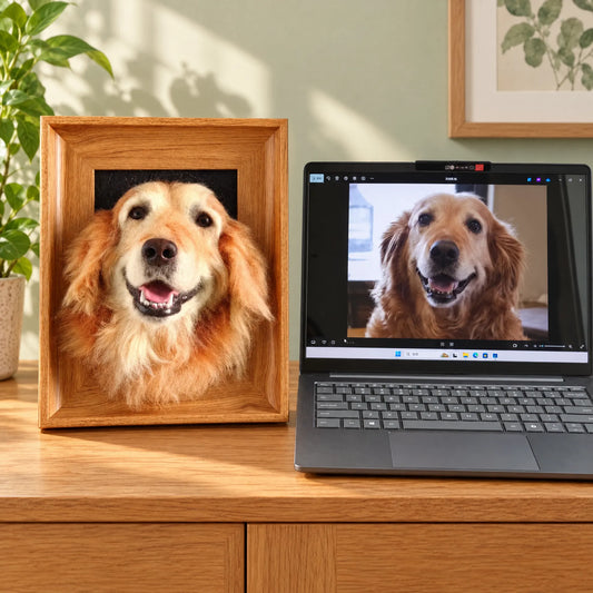 Custom framed needle-felted golden retriever portrait