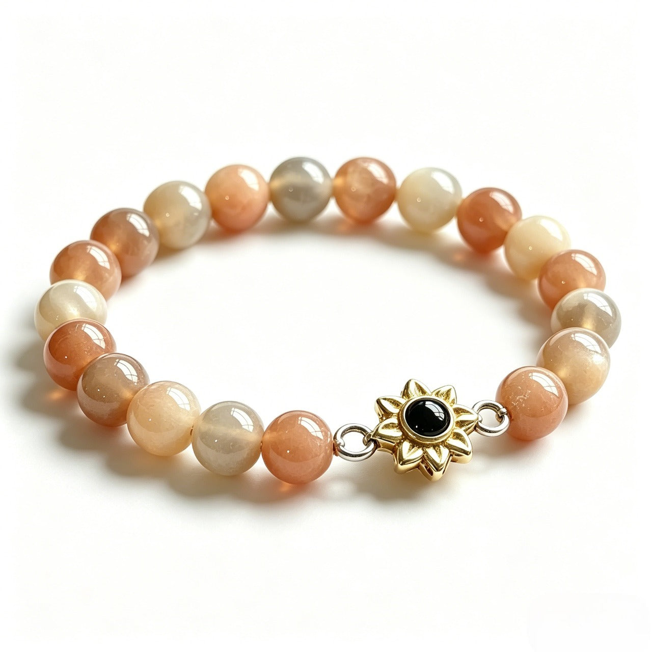 Aurmory Sunstone Memory Projection Bracelet — front view displaying sunstone beads with crystal projection pendant