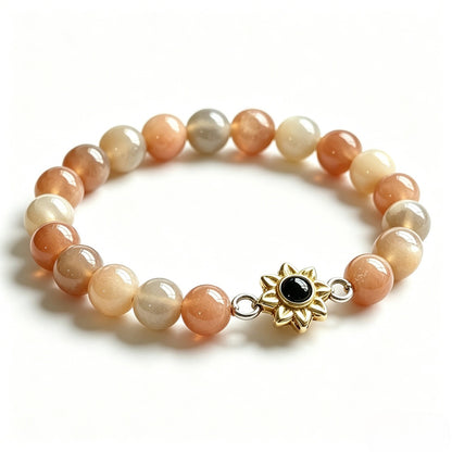 Aurmory Sunstone Memory Projection Bracelet — front view displaying sunstone beads with crystal projection pendant