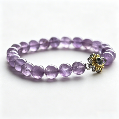 Aurmory Lavender Amethyst Memory Projection Bracelet — side view displaying lavender amethyst beads with crystal projection pendant
