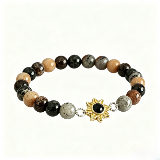 Aurmory Phantom Quartz Memory Projection Bracelet — front view displaying phantom quartz beads with crystal projection pendant