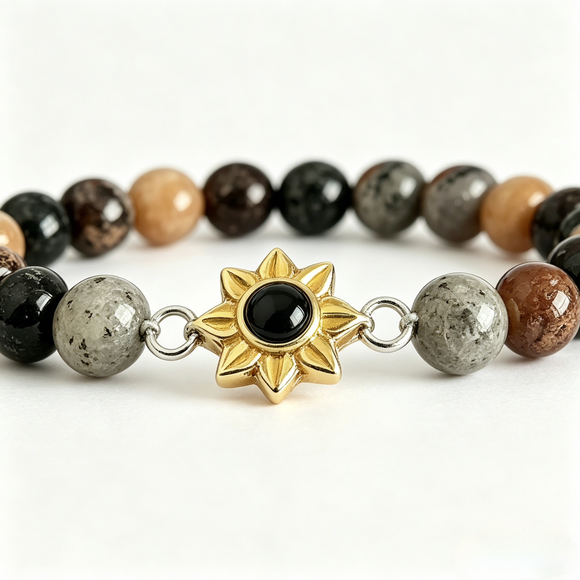 Aurmory Phantom Quartz Memory Projection Bracelet — close-up view of phantom quartz beads and crystal projection pendant detail