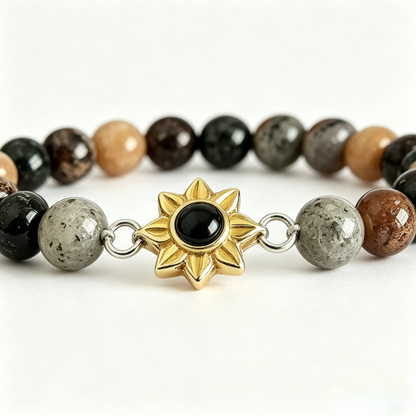 Aurmory Phantom Quartz Memory Projection Bracelet — close-up view of phantom quartz beads and crystal projection pendant detail