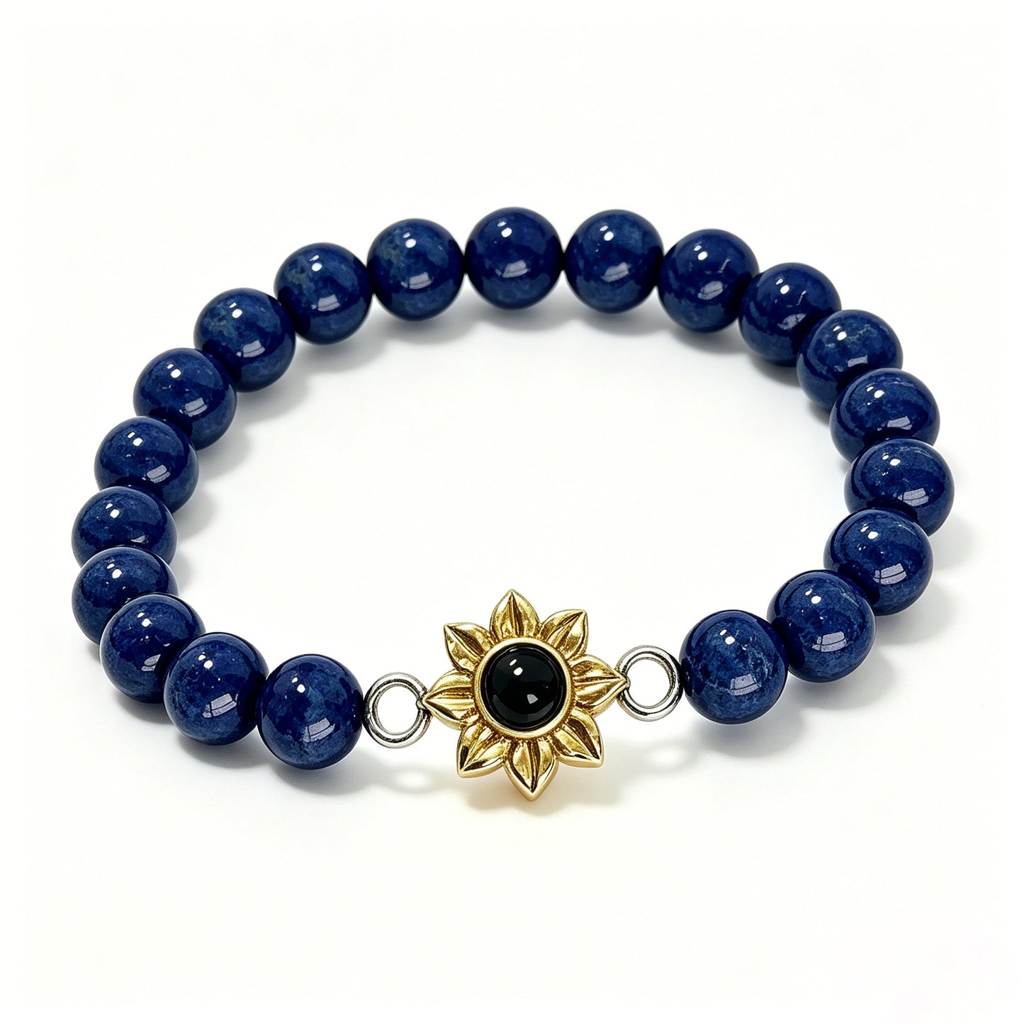 Aurmory Lapis Lazuli Memory Projection Bracelet — front view displaying natural lapis lazuli beads with crystal projection pendant