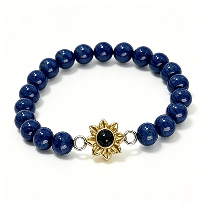 Aurmory Lapis Lazuli Memory Projection Bracelet — front view displaying natural lapis lazuli beads with crystal projection pendant