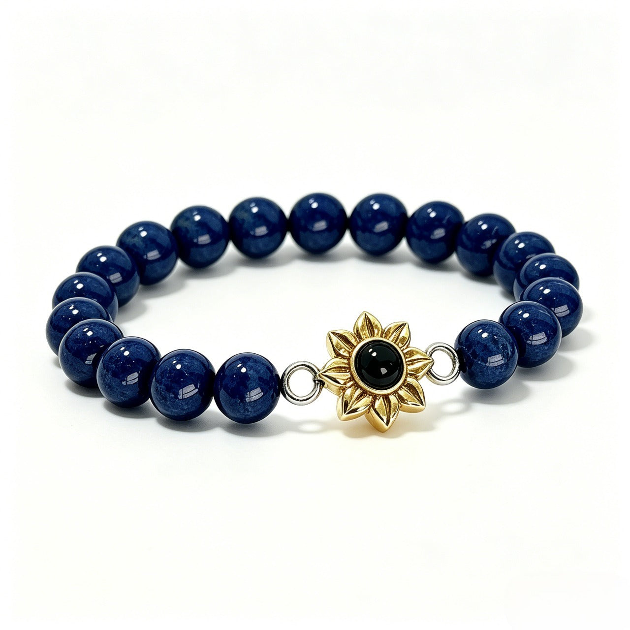 Aurmory Lapis Lazuli Memory Projection Bracelet — front view showing natural lapis lazuli beads and crystal projection pendant