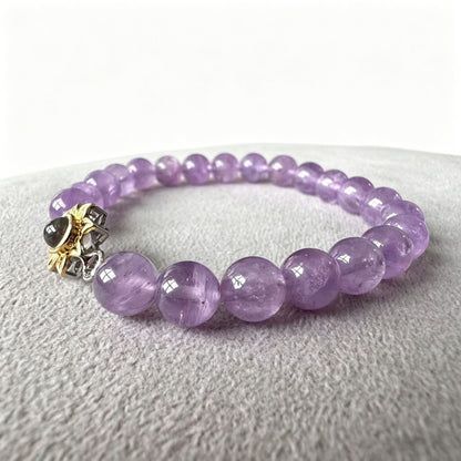 Aurmory Lavender Amethyst Memory Projection Bracelet — side view of lavender amethyst beads and crystal projection pendant detail