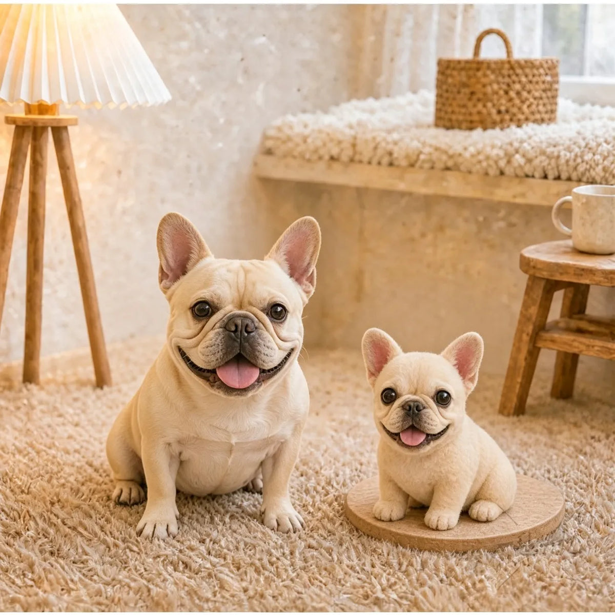 Realistic handcrafted wool dog portrait figurine