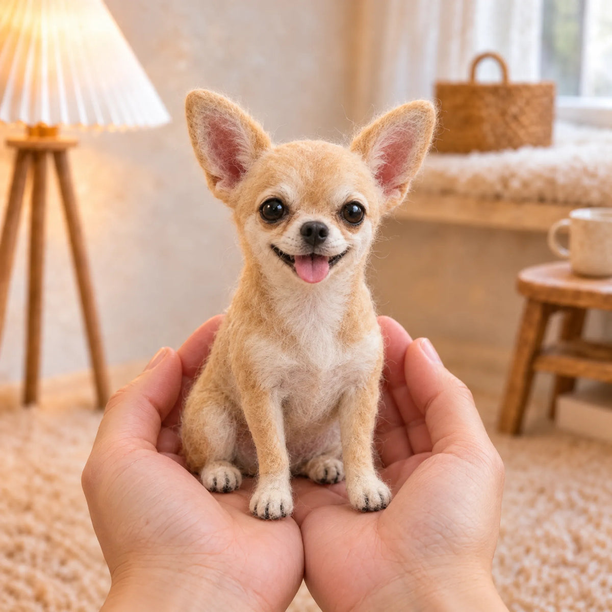 Artisan shaping a personalized wool felt pet sculpture